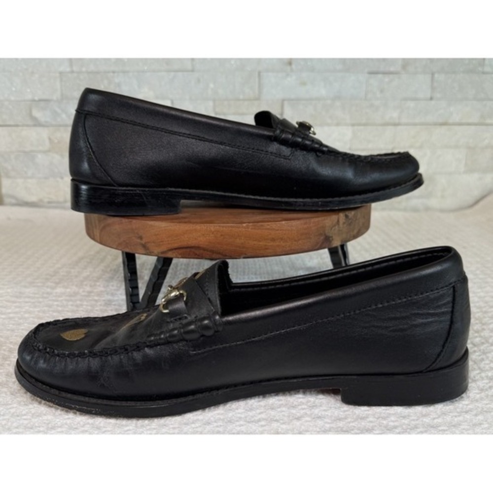 G.H. Bass Weejuns Lianna Heart Women's 9M Black Leather Gold Heart Loafers